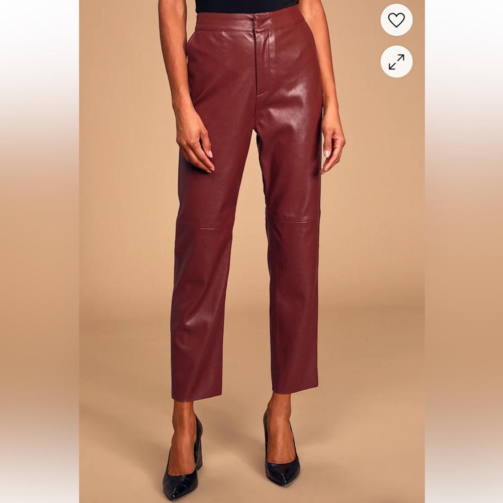 Lulu's Open Minded Burgundy Vegan Leather Faux  Pants Women Size XS